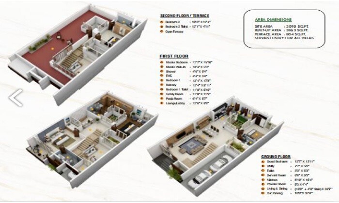 Floor plan of 4 BHK 3863 Sq. Ft. Villa in Raja Woods Park, Bangalore