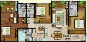 Floor plan of 3 BHK 2550 Sq. Ft. Apartment in Rajarajeshware Piccassso, Bangalore