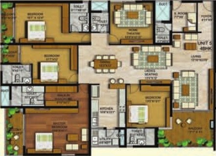 Floor plan of 4 BHK 5220 Sq. Ft. Apartment in Rajarajeshware Piccassso, Bangalore