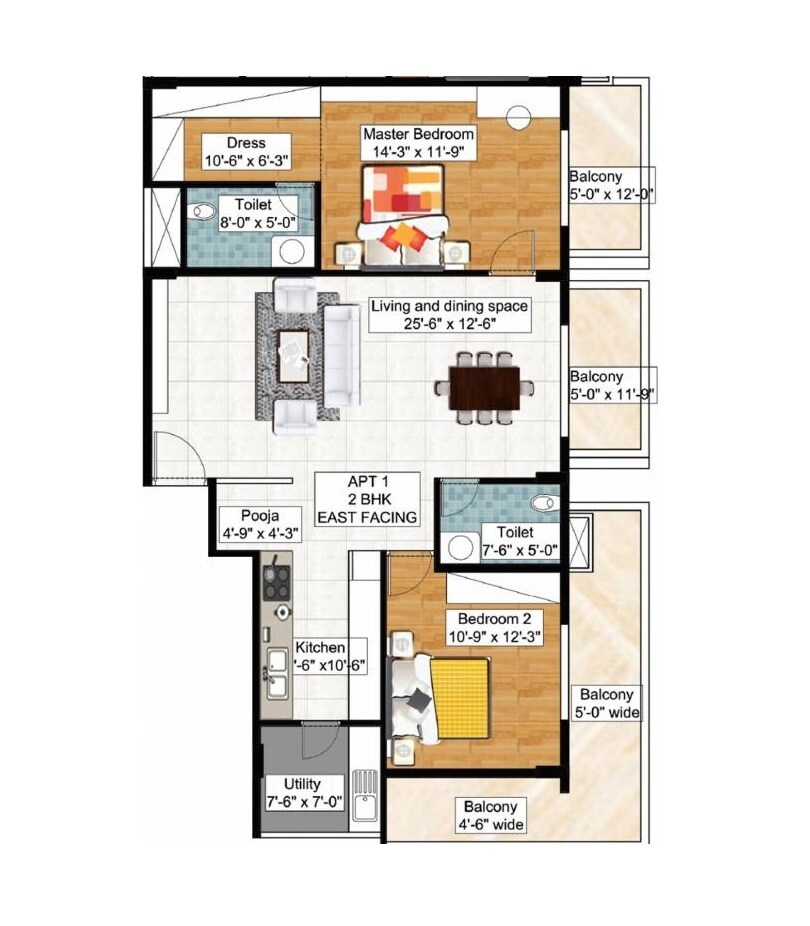 Floor plan of 2 BHK 1770 Sq. Ft. Apartment in Rajarajeshware Prashanti Balu Enclave, Bangalore
