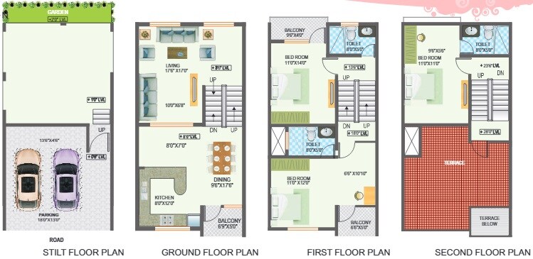 Floor plan of 3 BHK 2000 Sq. Ft. Villa in Rajni Ashish Rose, Bangalore