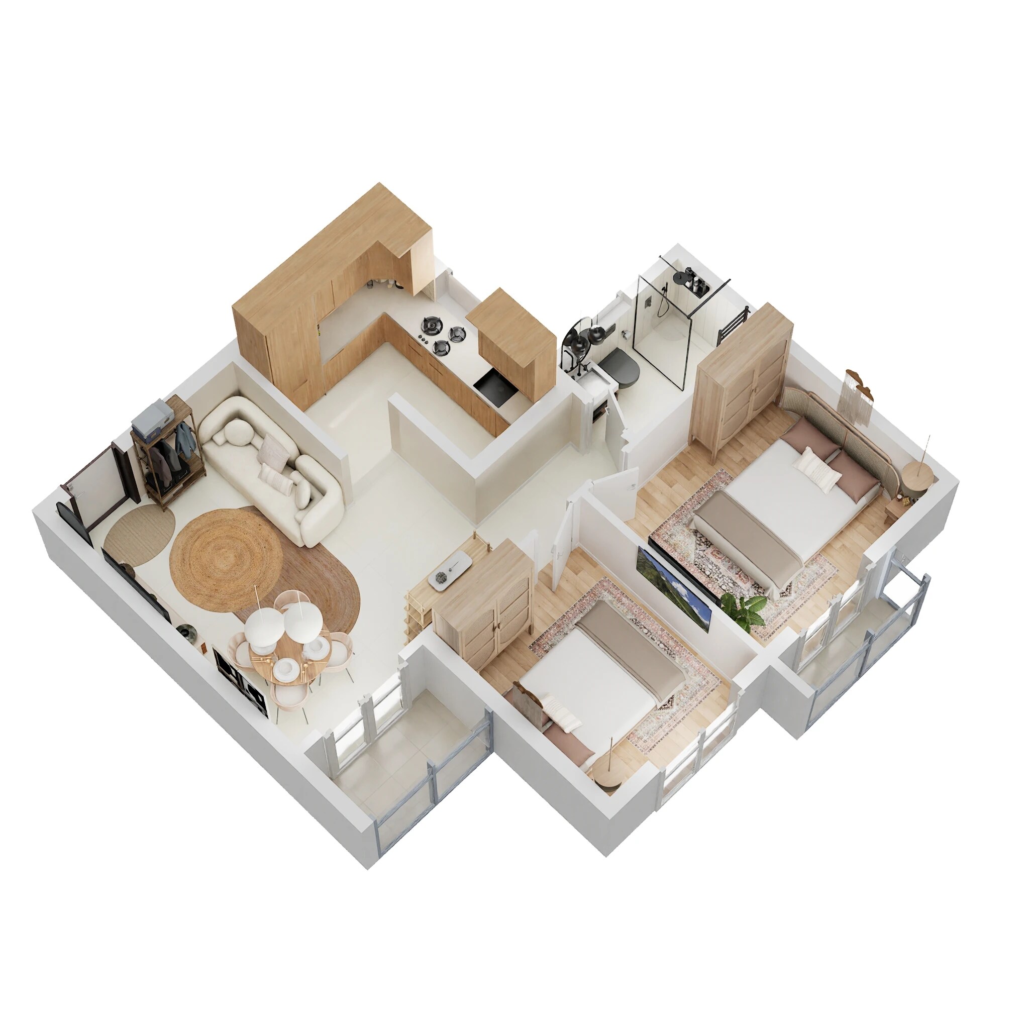 Floor plan of 2 BHK 755 Sq. Ft. Apartment in Ramky One Karnival, Bangalore