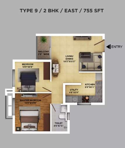 2 BHK 755 Sq. Ft. Apartment in Ramky One Karnival