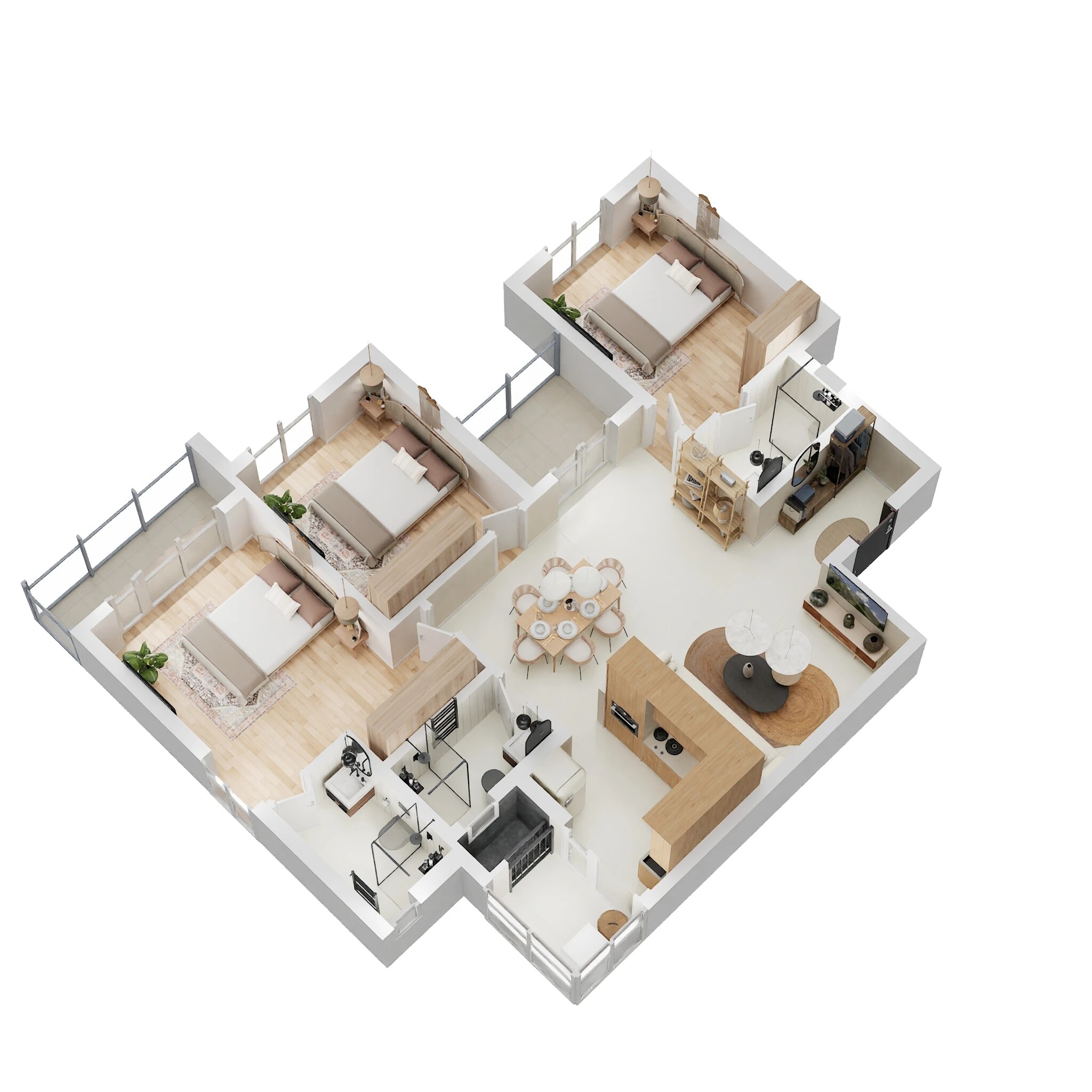 Floor plan of 3 BHK 1470 Sq. Ft. Apartment in Ramky One Karnival, Bangalore
