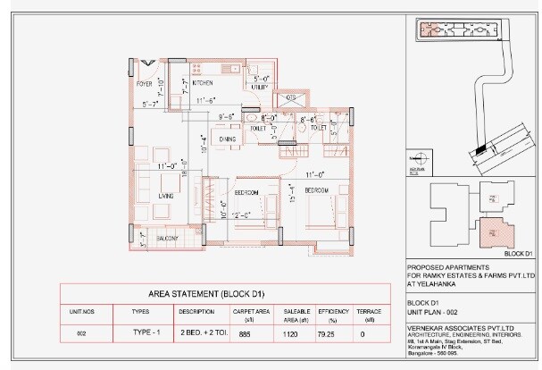 Floor plan of 2 BHK 1120 Sq. Ft. Apartment in Ramky One North Phase 3, Bangalore