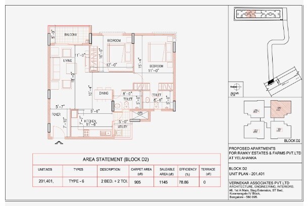 Floor plan of 2 BHK 1145 Sq. Ft. Apartment in Ramky One North Phase II, Bangalore