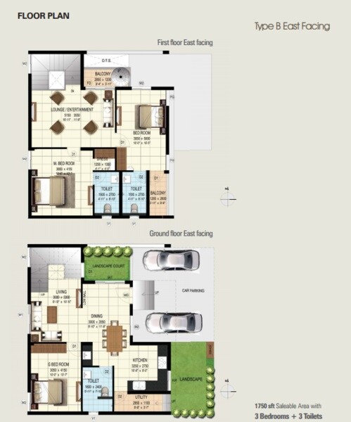 Floor plan of 3 BHK 2165 Sq. Ft. Apartment in Ramky Serene Woods, Bangalore