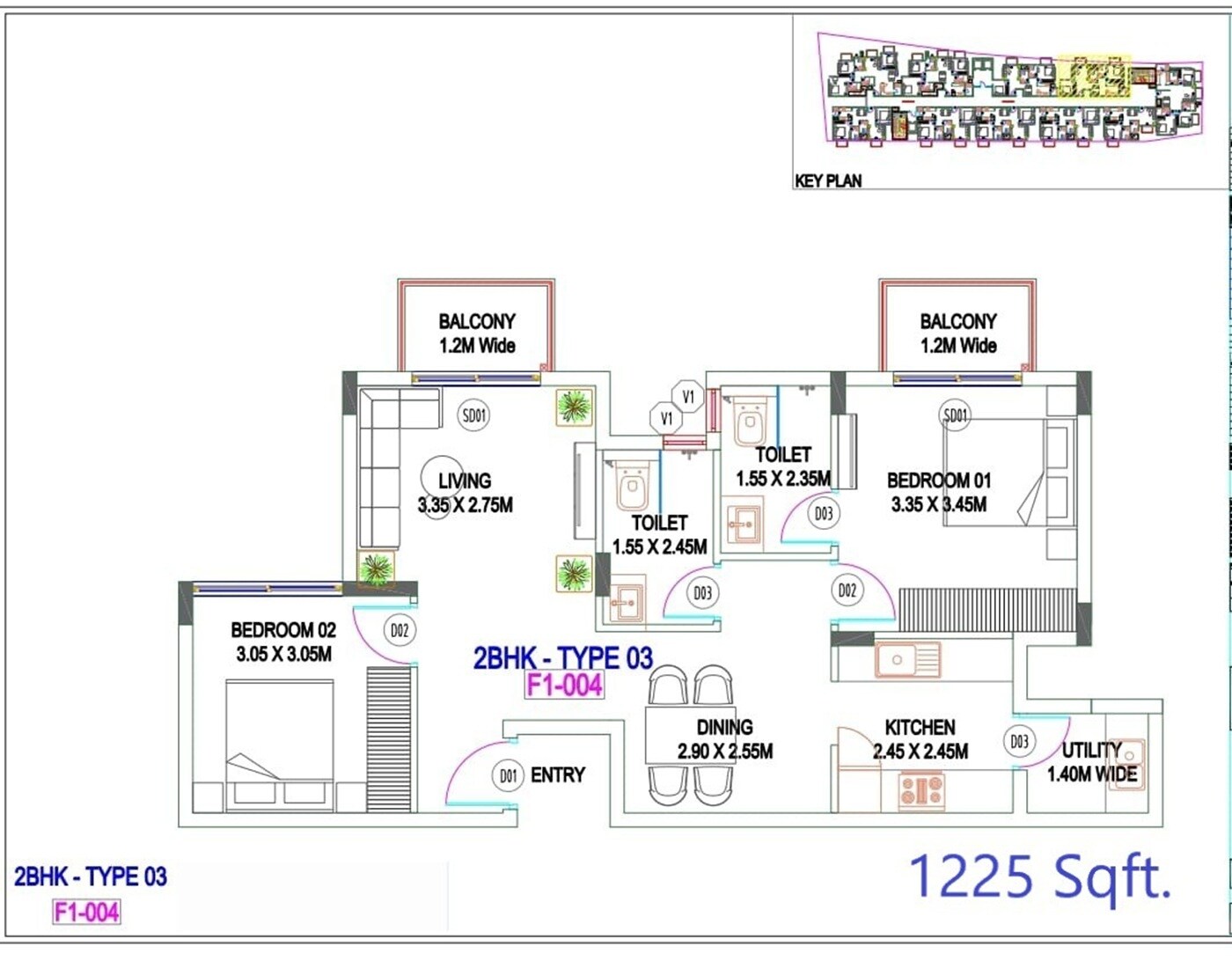 2 BHK 1225 Sq. Ft. Apartment