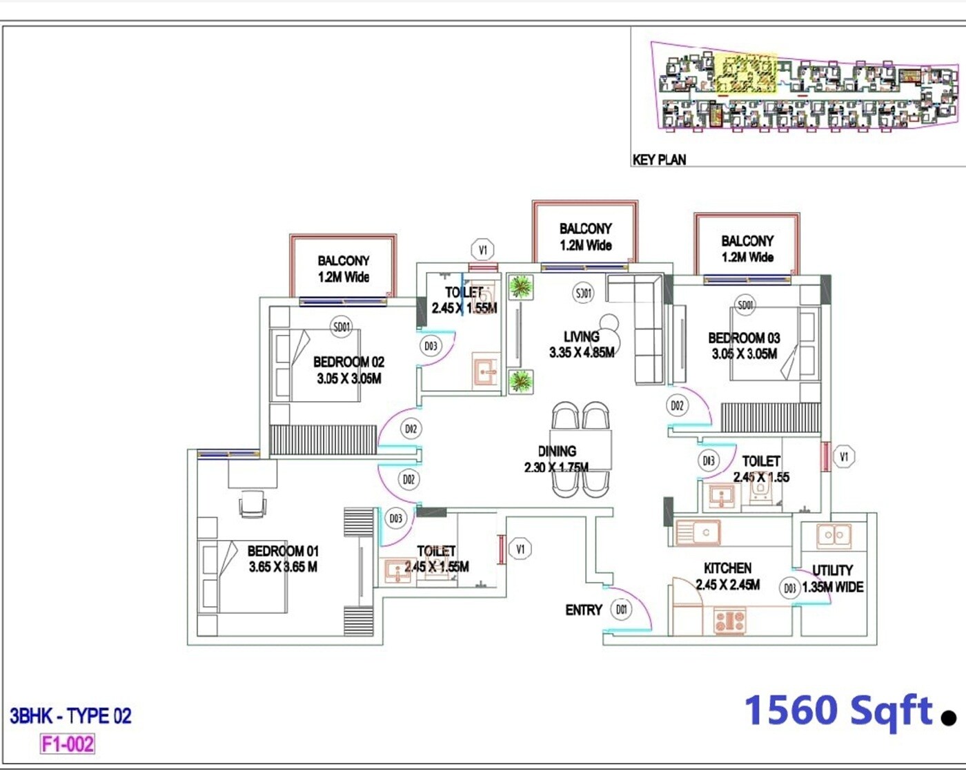 3 BHK 1560 Sq. Ft. Apartment