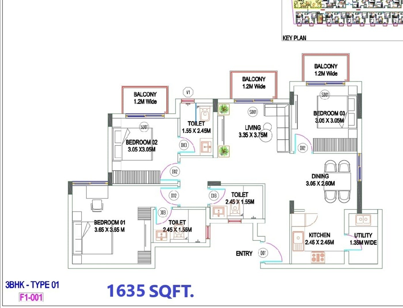3 BHK 1635 Sq. Ft. Apartment