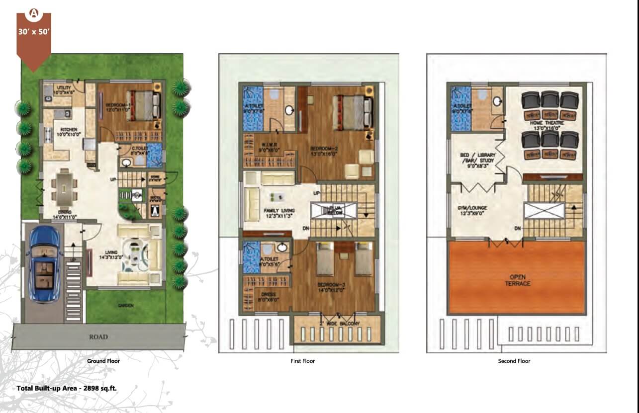 Floor plan of 3 BHK 2898 Sq. Ft. Villa in RBD Stillwaters Villas, Bangalore