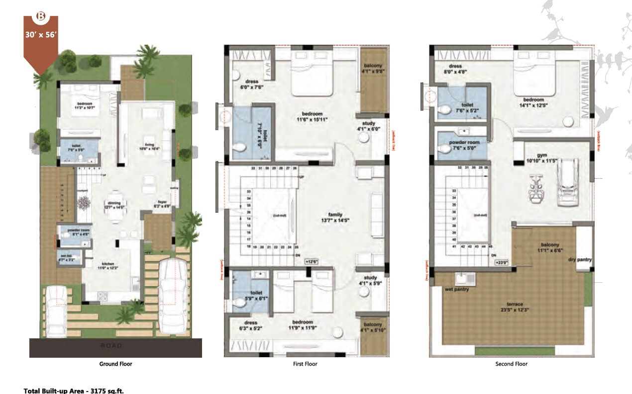 Floor plan of 4 BHK 3175 Sq. Ft. Villa in RBD Stillwaters Villas, Bangalore