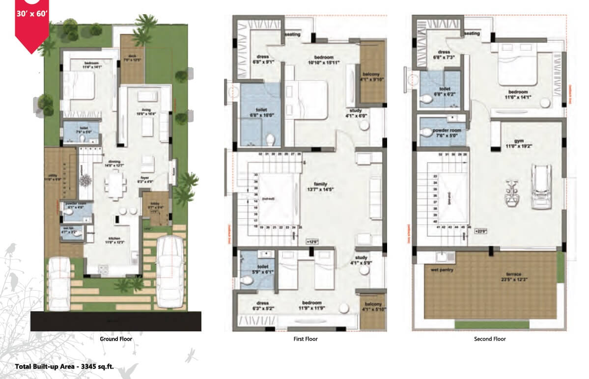 Floor plan of 4 BHK 3345 Sq. Ft. Villa in RBD Stillwaters Villas, Bangalore