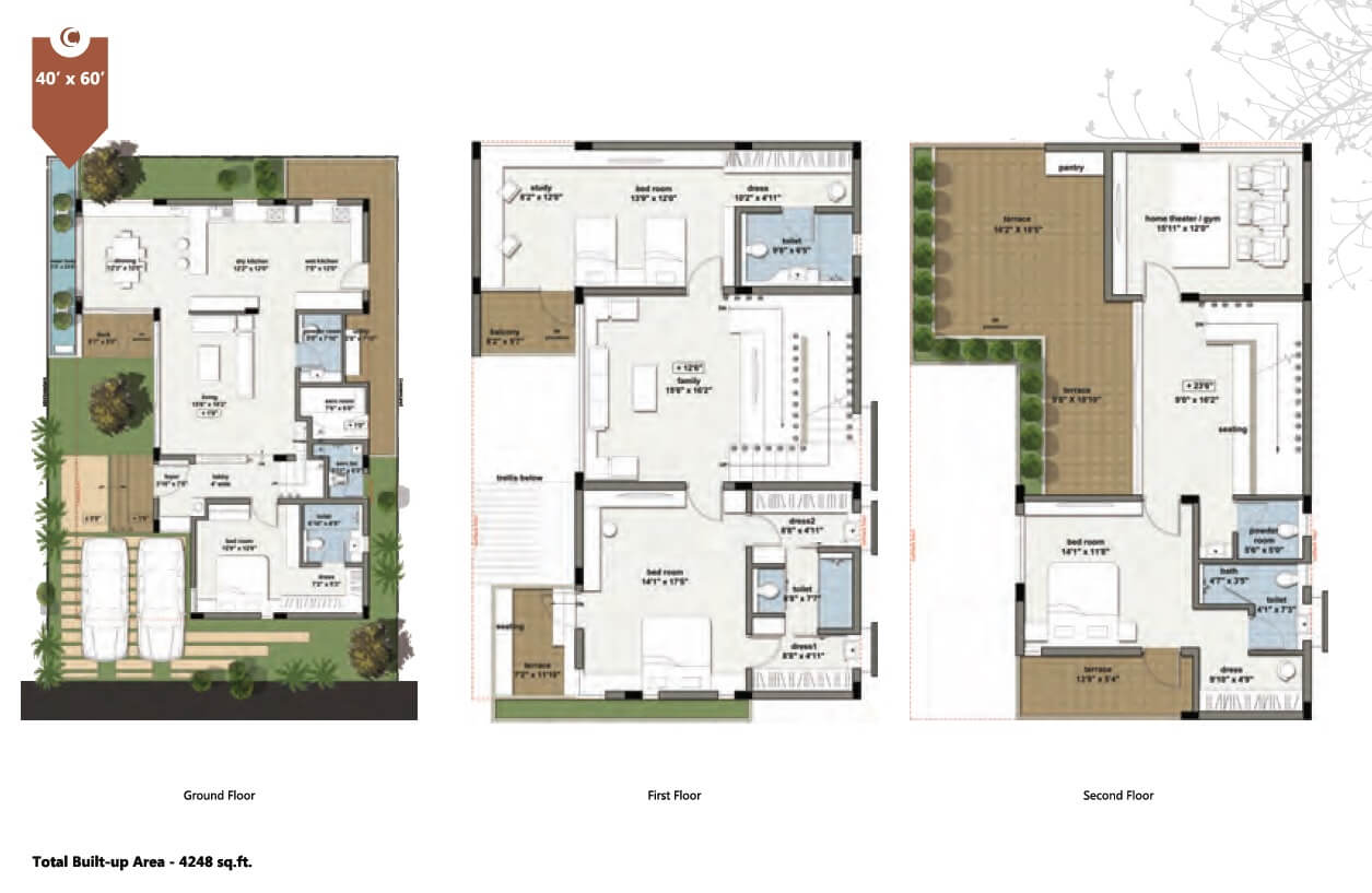 Floor plan of 4 BHK 4248 Sq. Ft. Villa in RBD Stillwaters Villas, Bangalore
