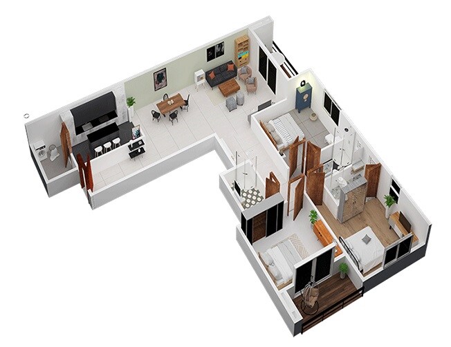 Floor plan of 3 BHK 1700 Sq. Ft. Apartment in Redifice Sweet Brooke, Bangalore
