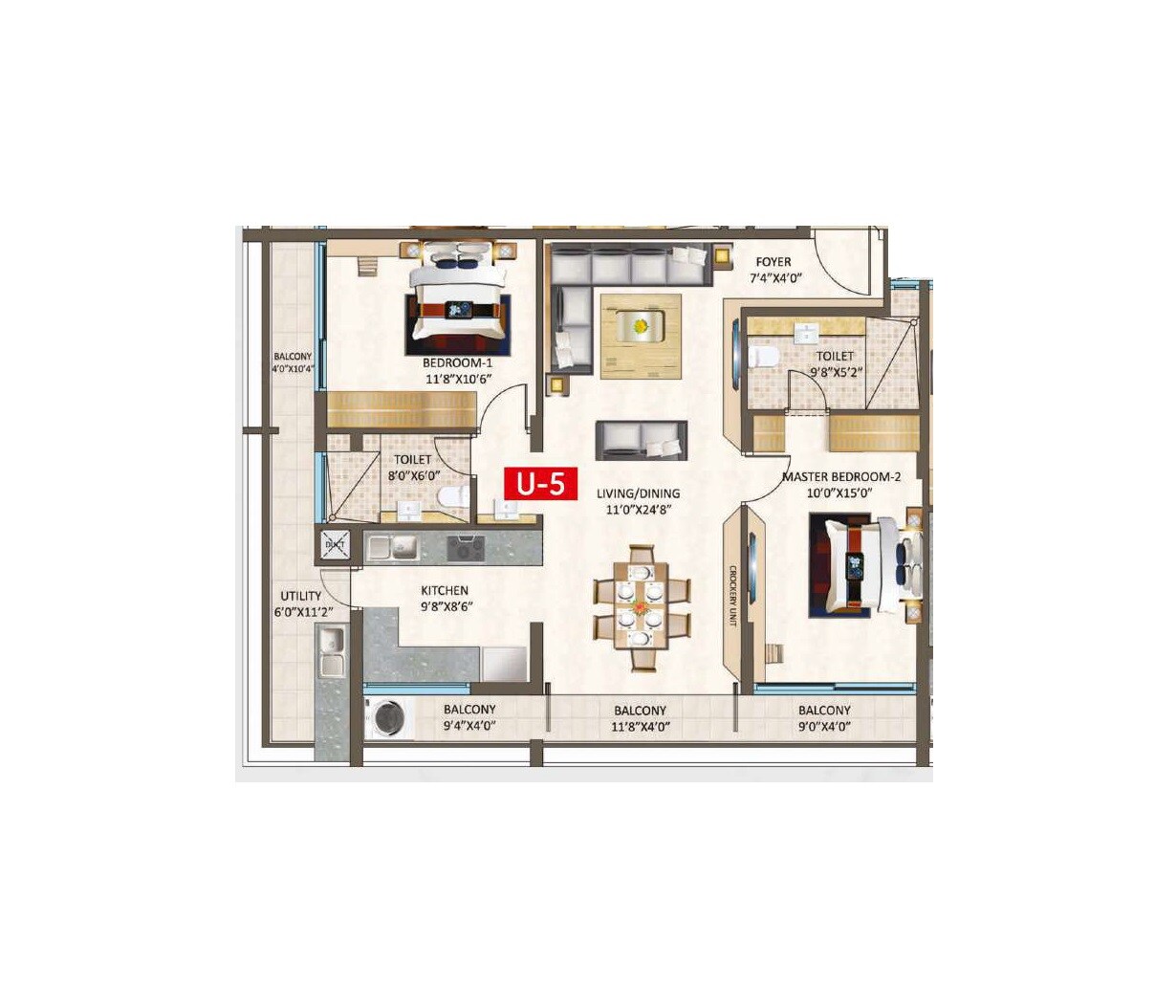 Floor plan of 2 BHK 1391 Sq. Ft. Apartment in Redtree Raindrops, Bangalore