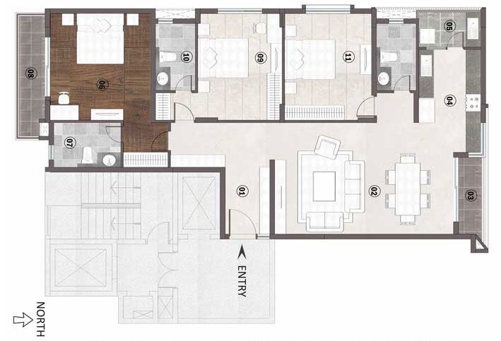 Floor plan of 3 BHK 2040 Sq. Ft. Apartment in Renaissance Bellevue, Bangalore