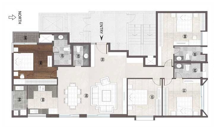 Floor plan of 4 BHK 2370 Sq. Ft. Apartment in Renaissance Bellevue, Bangalore