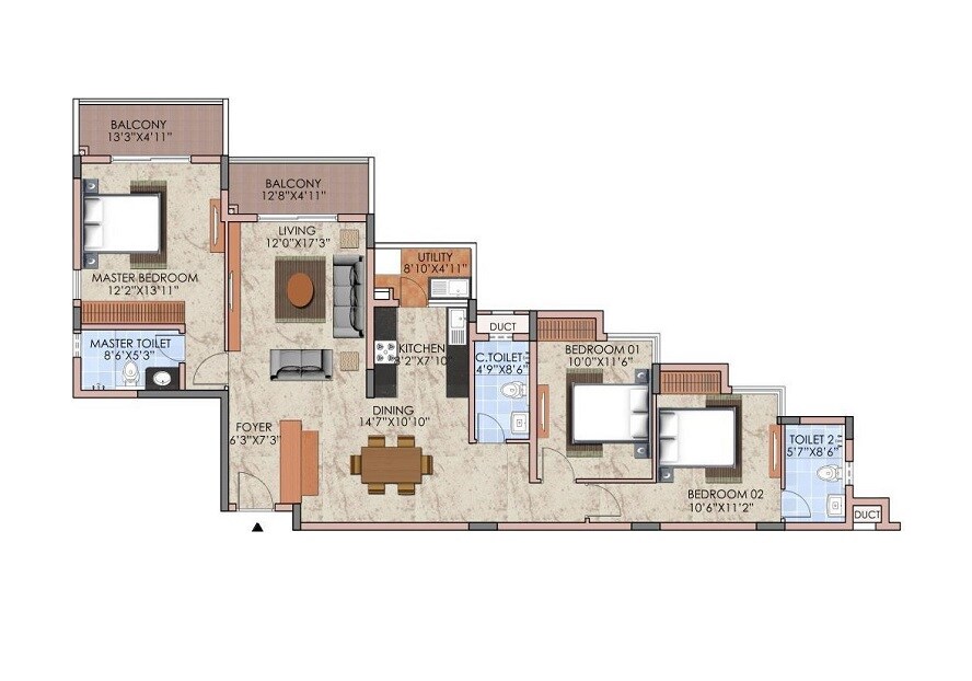 3 BHK 1800 Sq. Ft. Apartment