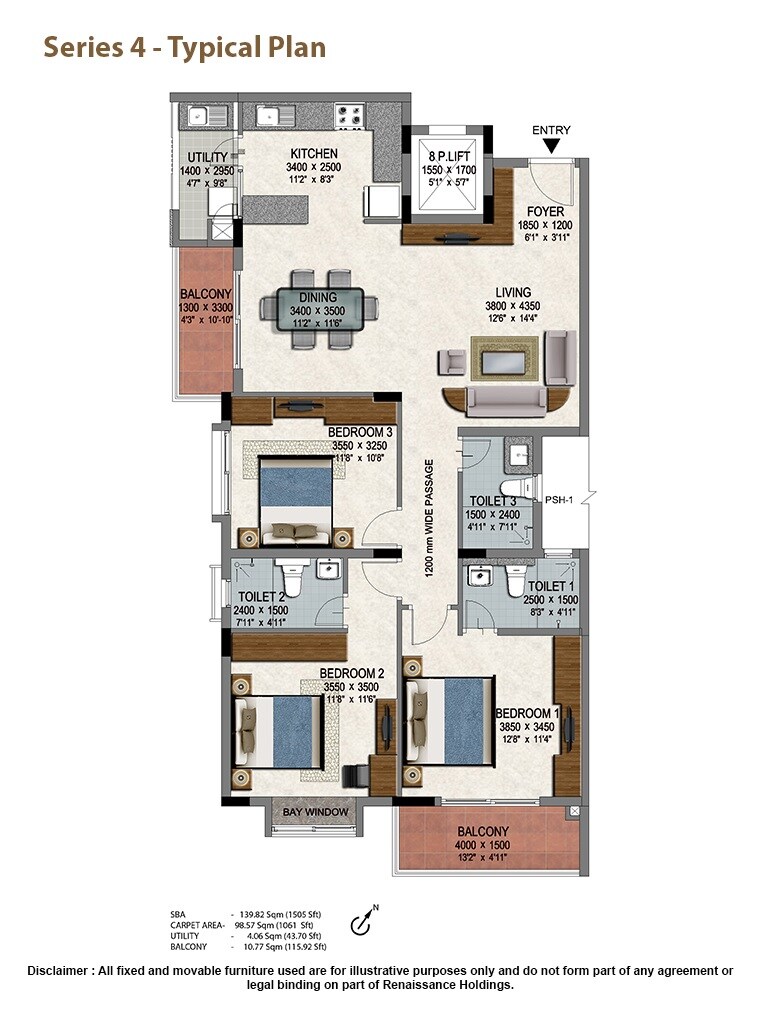 3 BHK 1505 Sq. Ft. Apartment