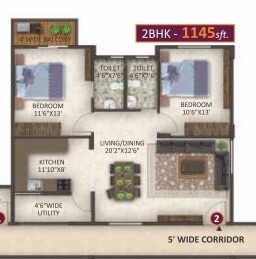 2 BHK 1145 Sq. Ft. Apartment