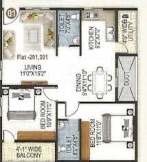 Floor plan of 2 BHK Apartment - 811 sq. ft. in RHBL Prakrithi, Bangalore