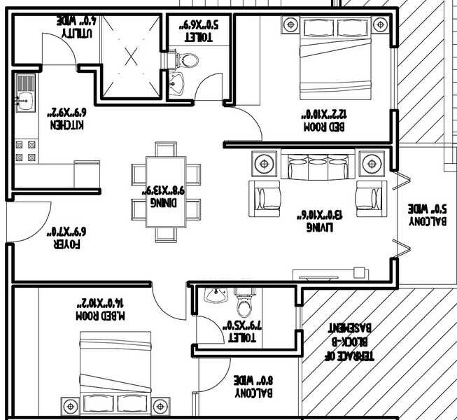 Floor plan of 2 BHK 920 Sq. Ft. Apartment in Richmond Pride Phase I, Bangalore