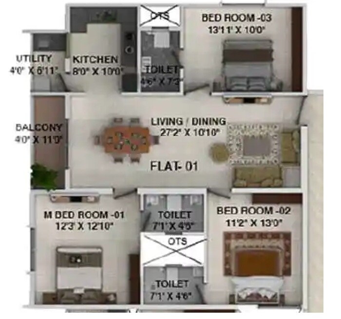 3 BHK 1320 Sq. Ft. Apartment