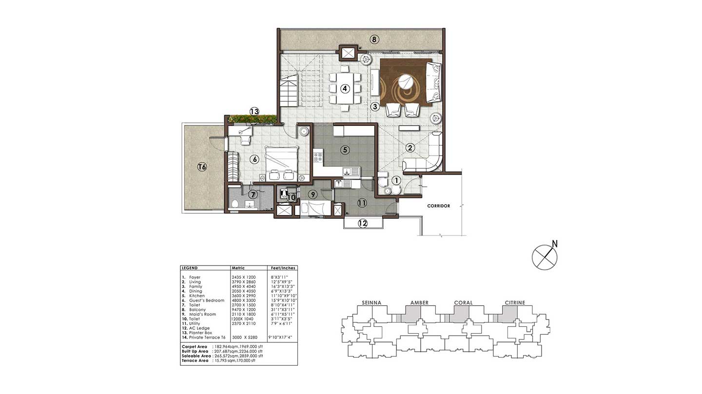 Floor plan of 3 BHK 2859 Sq. Ft. Apartment in RMZ Galleria, Bangalore