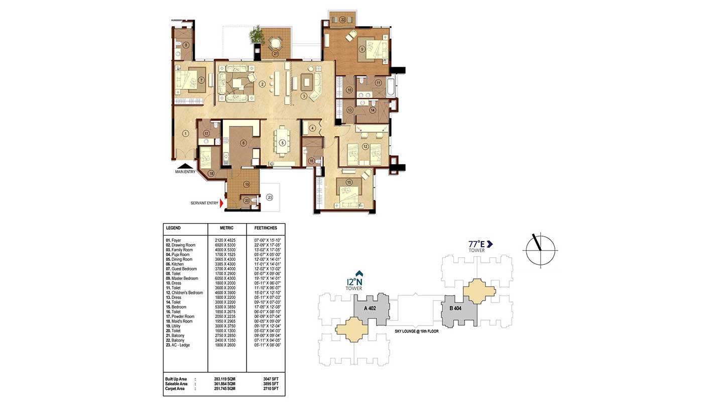 Floor plan of 4 BHK 3895 Sq. Ft. Apartment in RMZ Latitude, Bangalore