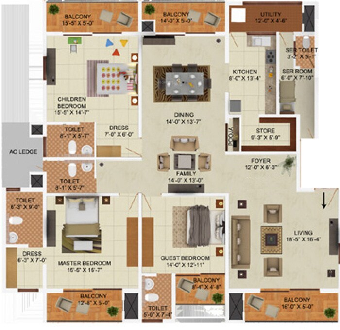 Floor plan of 3 BHK 2800 Sq. Ft. Apartment in RNS Shrinikethan, Bangalore