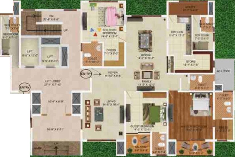 Floor plan of 3 BHK 3018 Sq. Ft. Apartment in RNS Shrinikethan, Bangalore