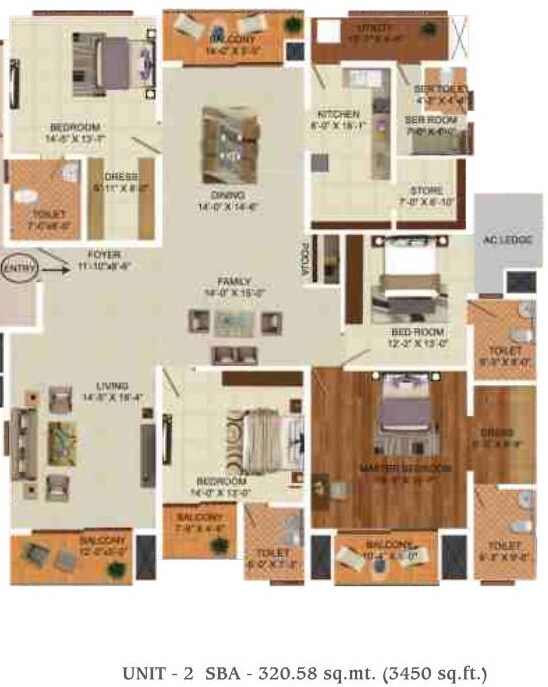Floor plan of 4 BHK 3450 Sq. Ft. Apartment in RNS Shrinikethan, Bangalore