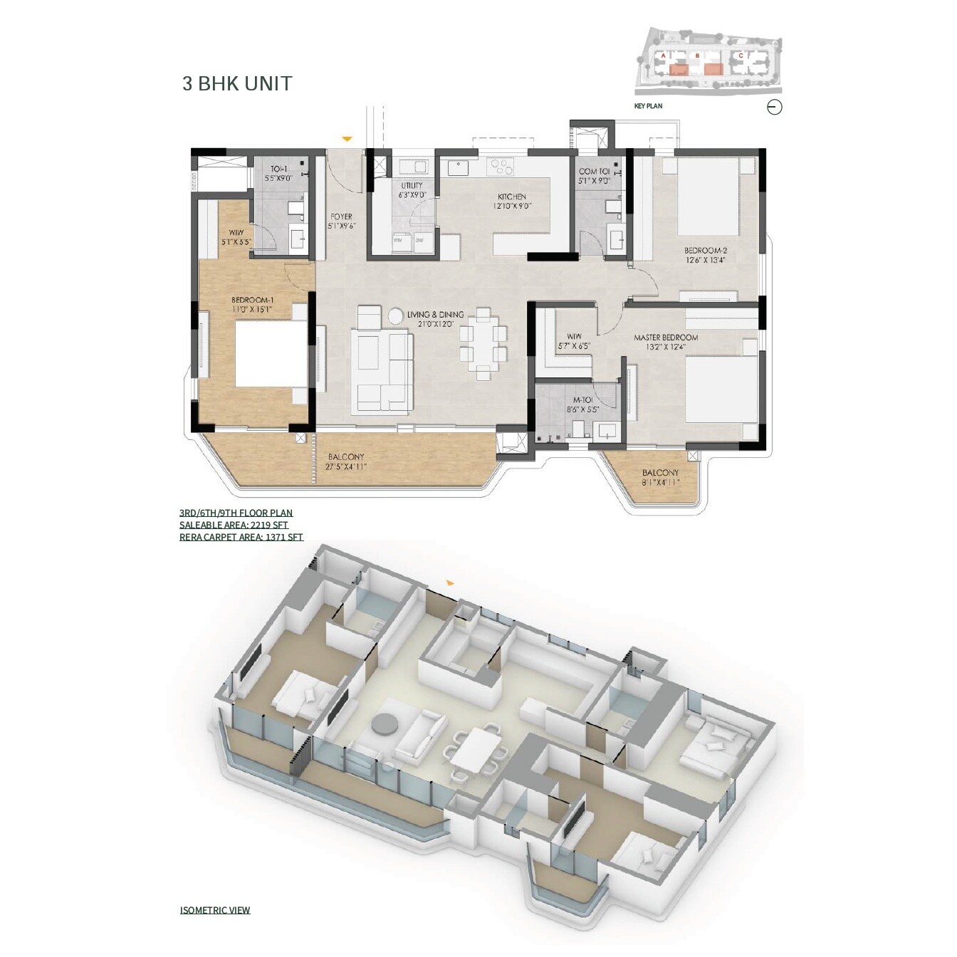 Floor plan of 3 BHK 2219 Sq. Ft. Apartment in Roach Cicada, Bangalore