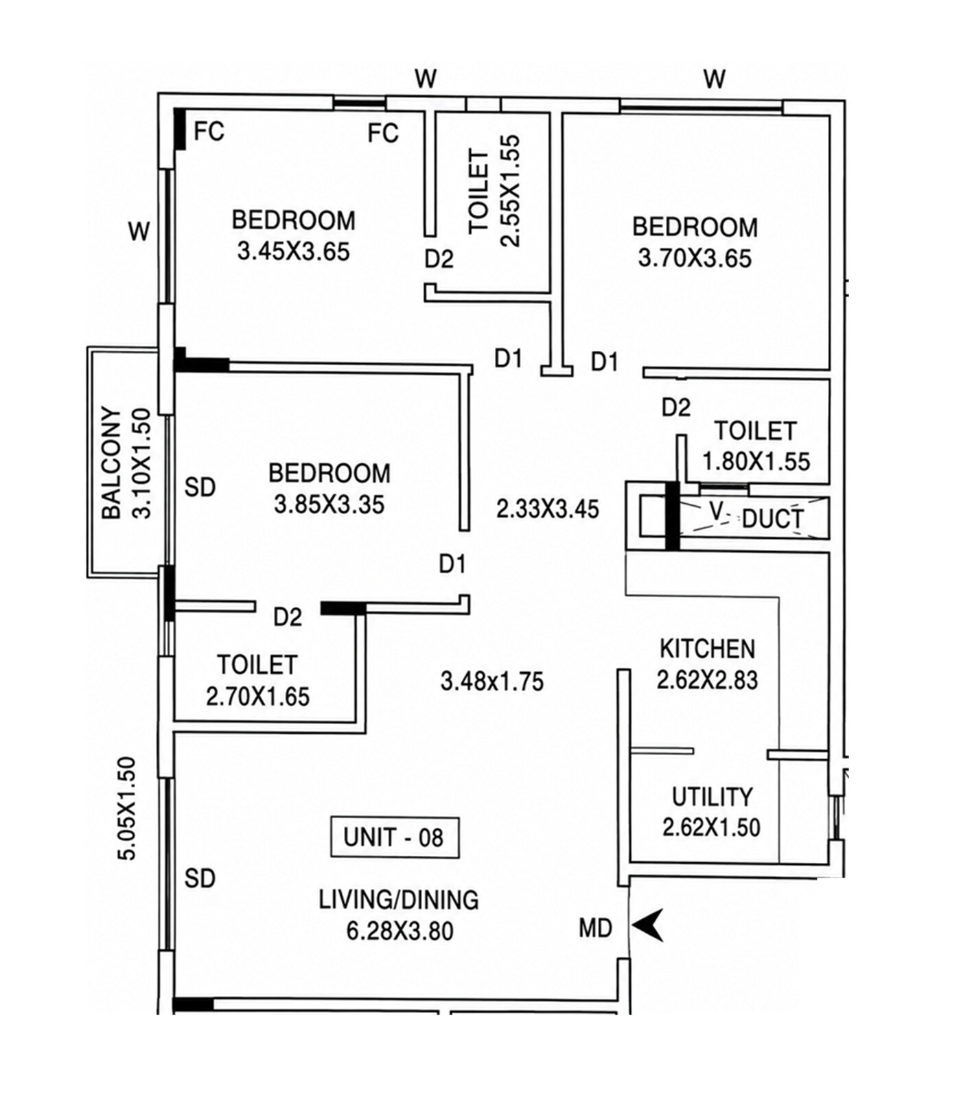 3 BHK 1840 Sq. Ft. Apartment