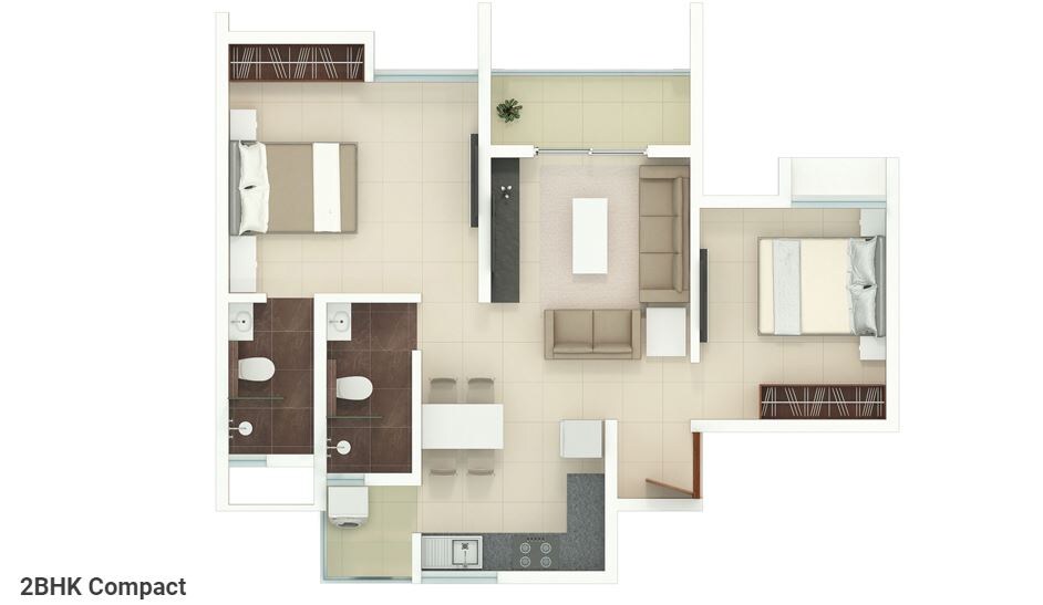 Floor plan of 2 BHK 1358 Sq. Ft. Apartment in Rohan Akriti Phase 2, Bangalore