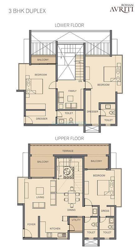 Floor plan of 3 BHK Apartment - 2289 sq. ft. in Rohan Avriti, Bangalore