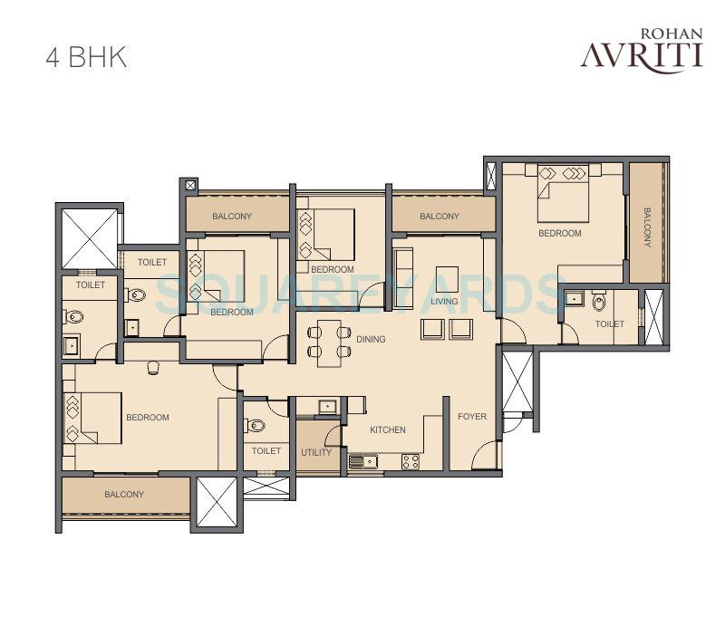 Floor plan of 4 BHK Apartment - 2913 sq. ft. in Rohan Avriti, Bangalore
