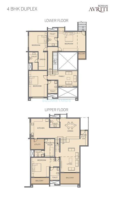 Floor plan of 4 BHK Apartment - 3124 sq. ft. in Rohan Avriti, Bangalore