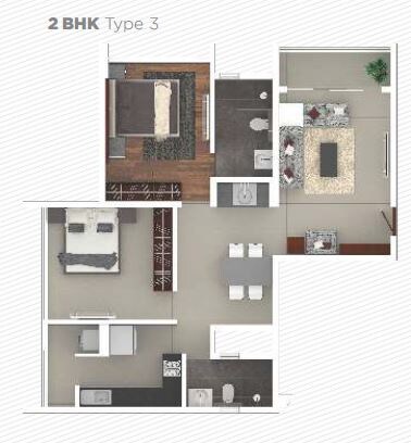 Floor plan of 3 BHK 1454 Sq. Ft. Apartment in Rohan Iksha, Bangalore