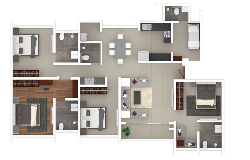 Floor plan of 4 BHK 2171 Sq. Ft. Apartment in Rohan Iksha, Bangalore