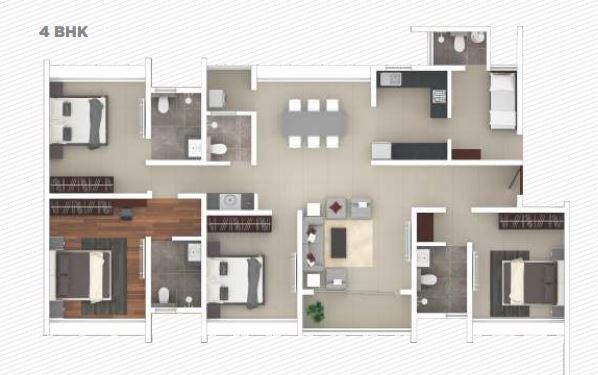 Floor plan of 4 BHK 1974 Sq. Ft. Apartment in Rohan Iksha, Bangalore