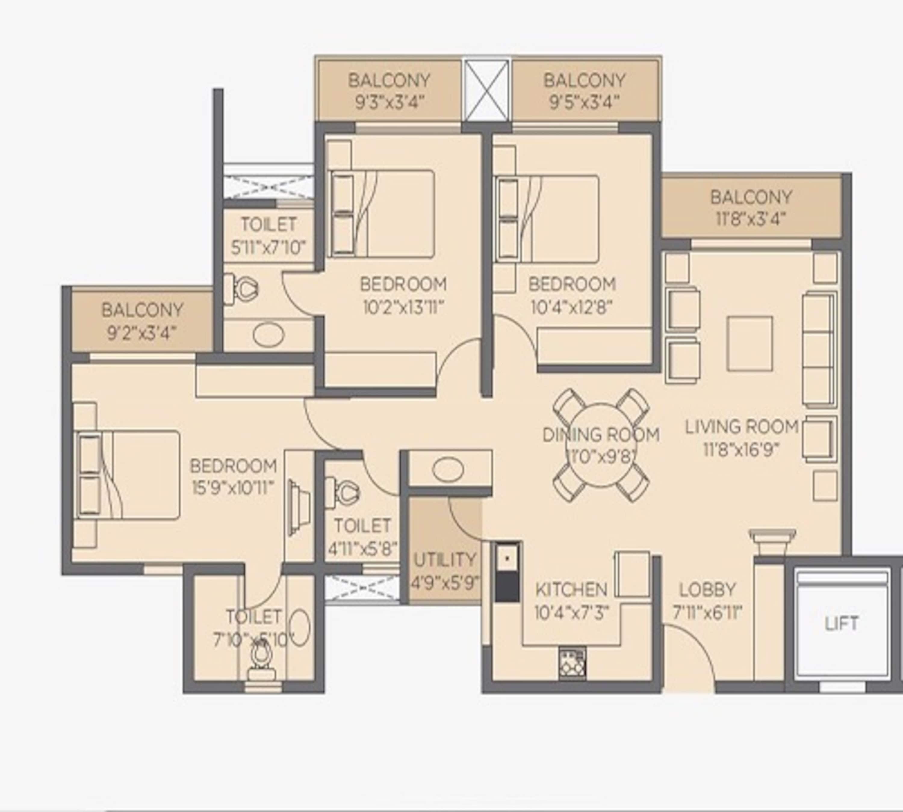 rohan jharoka apartment 3 bhk 1567sqft 20215905135916
