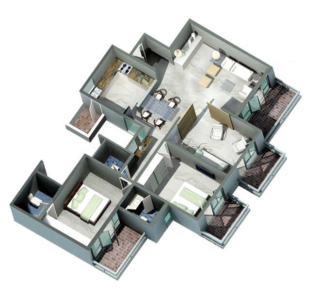 Floor plan of 3 BHK 1790 Sq. Ft. Apartment in Rohan Jharoka Phase 2, Bangalore