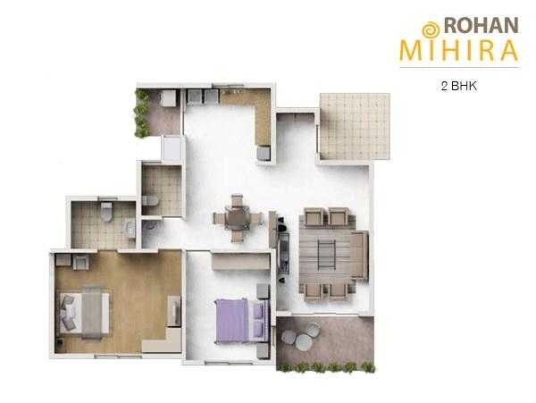 Floor plan of 2 BHK 1310 Sq. Ft. Apartment in Rohan Mihira, Bangalore