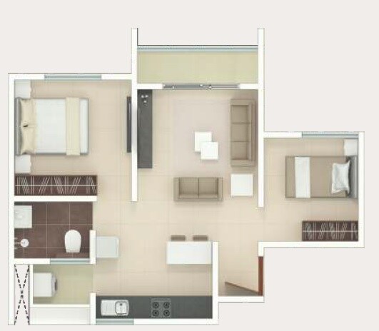 Floor plan of 1 BHK 730 Sq. Ft. Apartment in Rohan Upavan, Bangalore