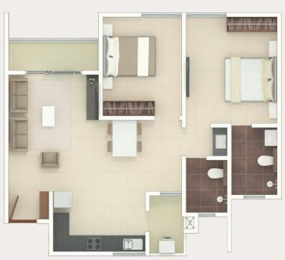 Floor plan of 2 BHK 1131 Sq. Ft. Apartment in Rohan Upavan, Bangalore