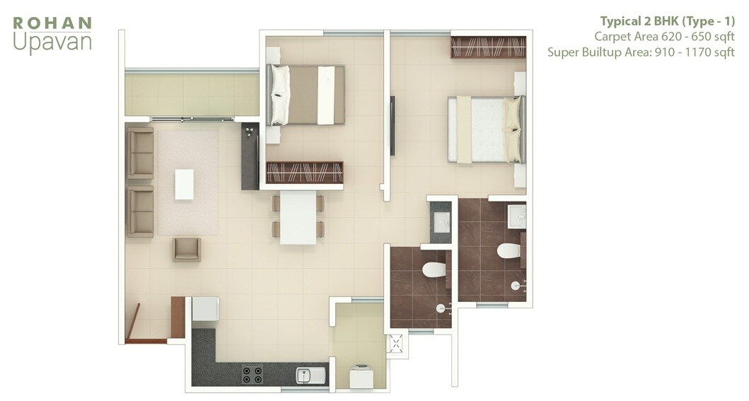Other, rohan-upavan 2 Bedroom 650 Sq.Ft. Apartment In Hennur Bangalore 8907940