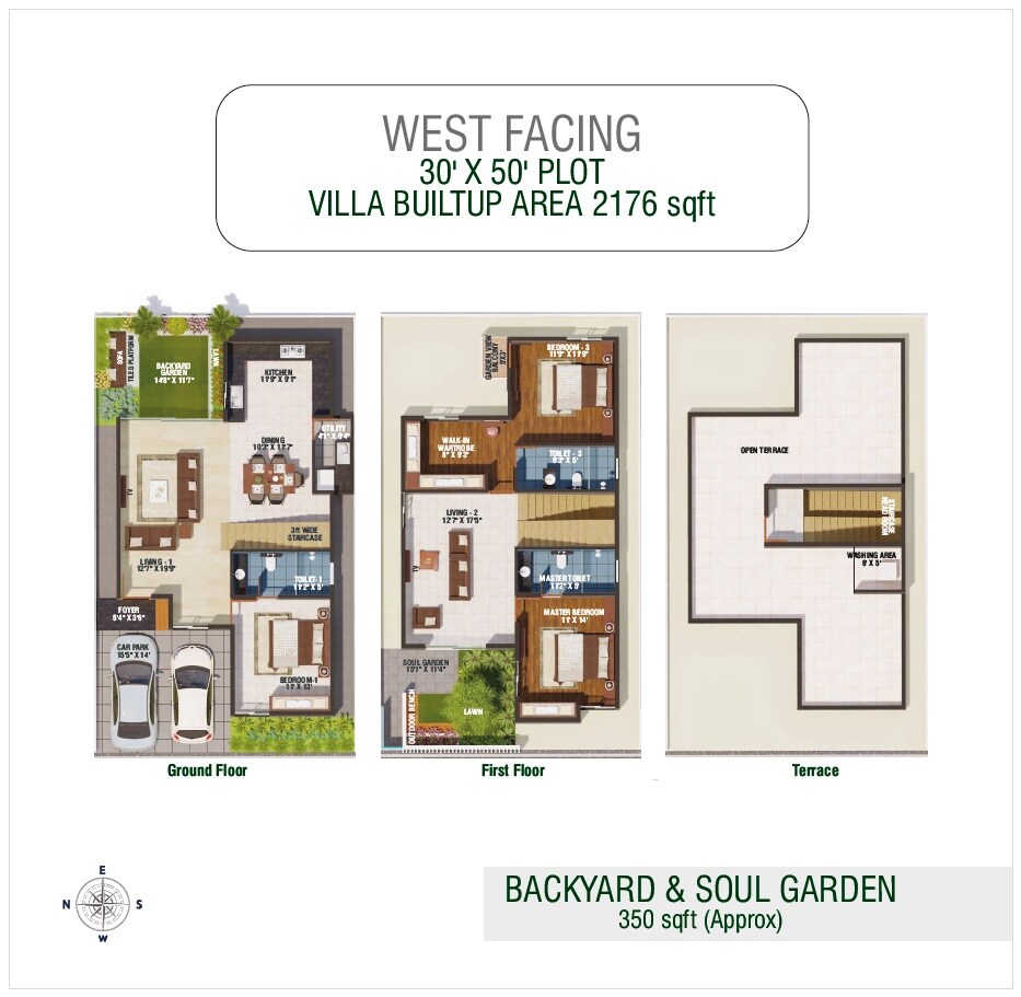 Floor plan of 3 BHK 2176 Sq. Ft. Villa in Roja Soul Garden, Bangalore