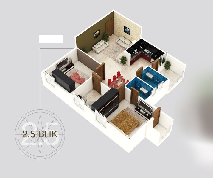 Floor plan of 3 BHK 1239 Sq. Ft. Apartment in Royale Royal Elite, Bangalore